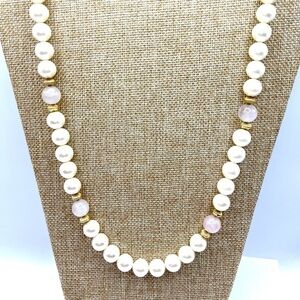 Vintage Napier Pearl Necklace Genuine Pink Rose Quartz, Vintage Napier 24”